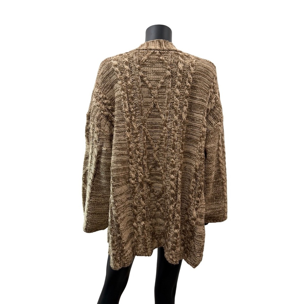 NEW POL Cable Knit Cardigan Oversized Chunky Marled Brown Open Front Sweater - Picture 4 of 9